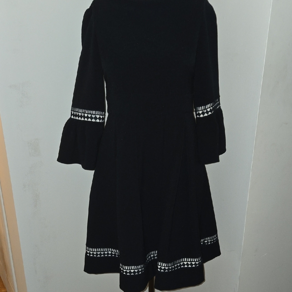 Elegant Navy Blue Dress with White Accents